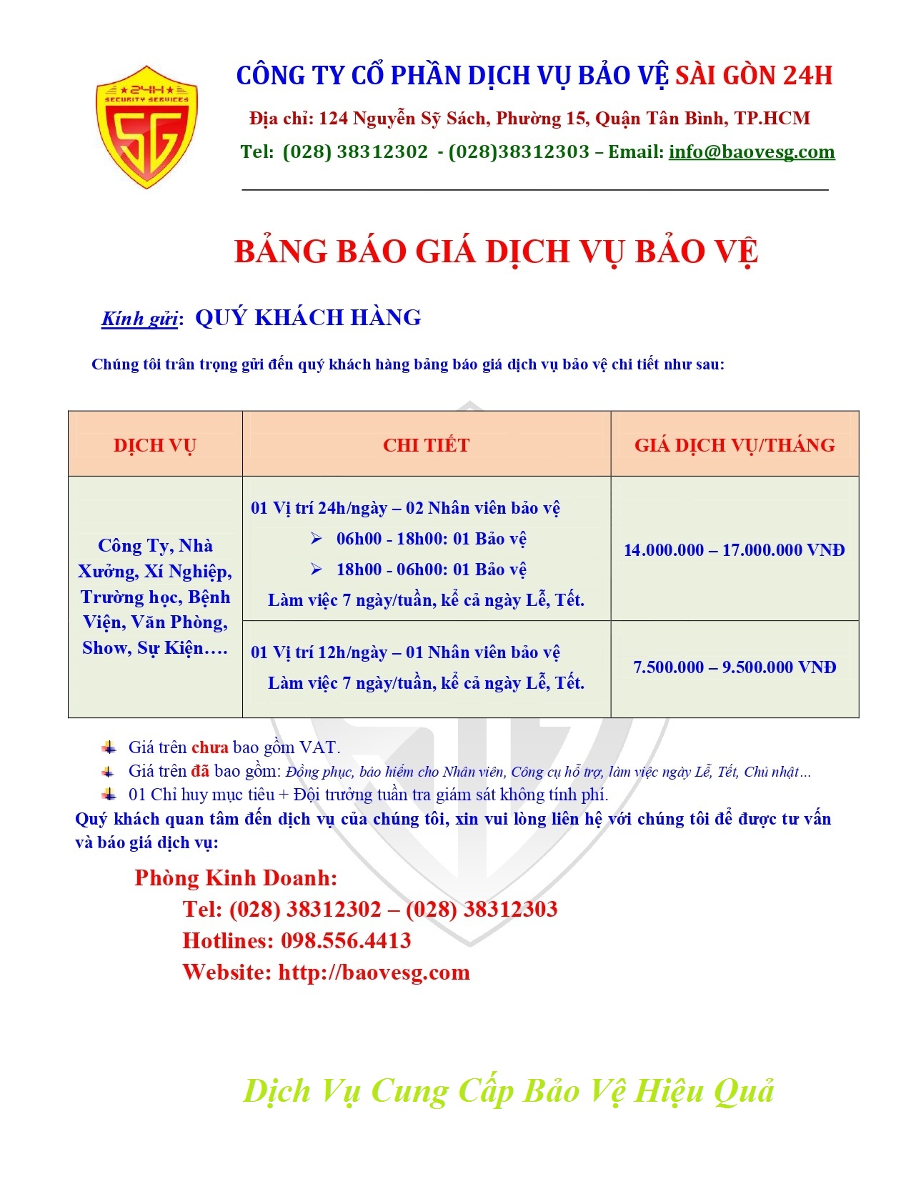 danh sach cac cong ty bao ve o phu nhuan